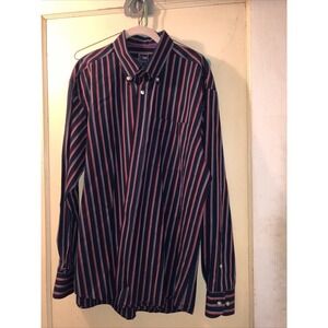 Men T HARRIS LONDON Striped DRESS SHIRT  XL Long Sleeve 100% Cotton Colorful Y2K